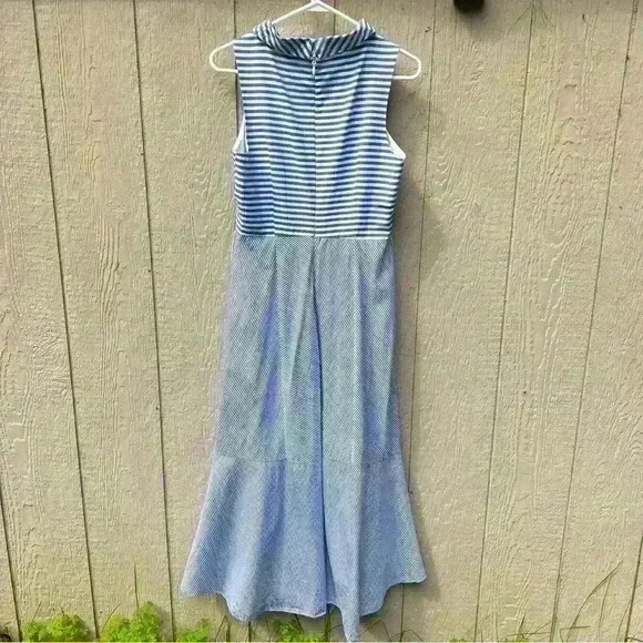 New York & Company Striped Blue White High Low Summer Dress Size 4 - Picture 4 of 6